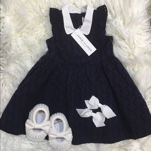 JANIE AND JACK Navy Collared Eyelet Dress